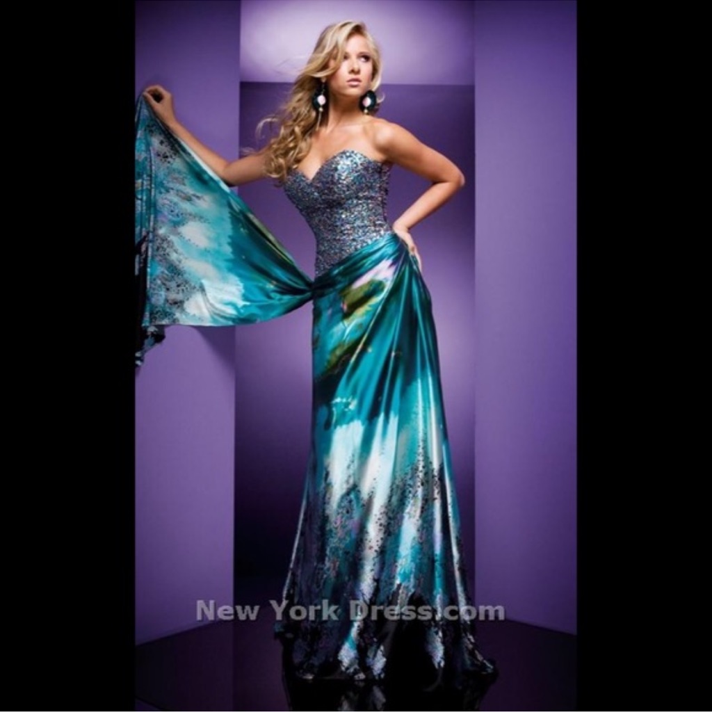 Tony Bowls Paris Black & Turquoise Prom Dress Sz 4
